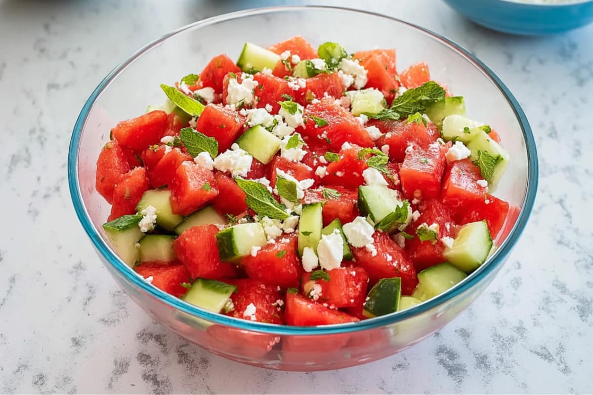 Watermelon Cucumber Feta Salad