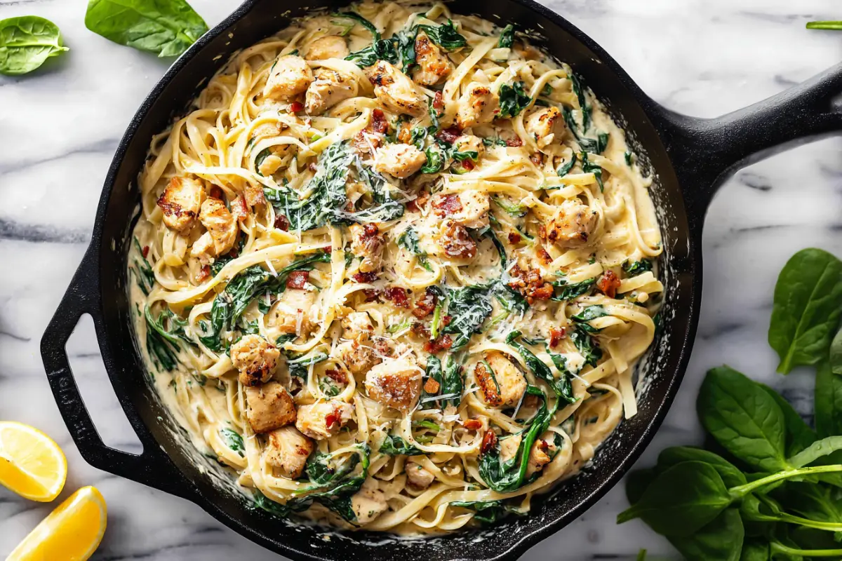 Creamy Chicken Bacon Spinach Pasta