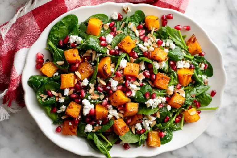 Roasted Pumpkin Spinach Feta Salad