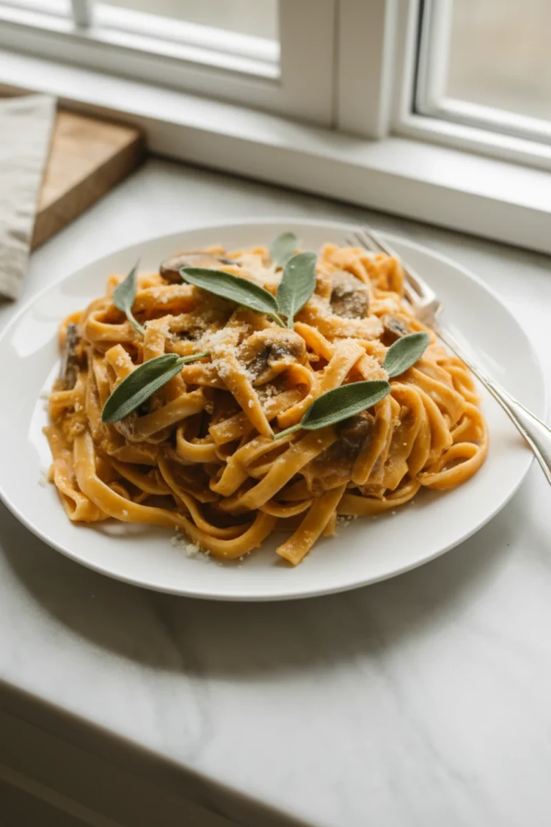 Creamy Pumpkin Pasta with Mushrooms