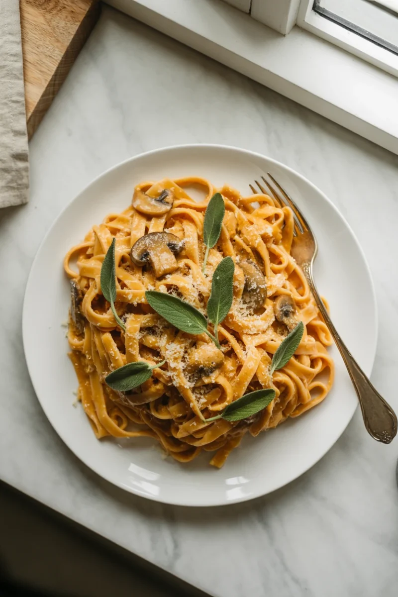 Creamy Pumpkin Pasta with Mushrooms