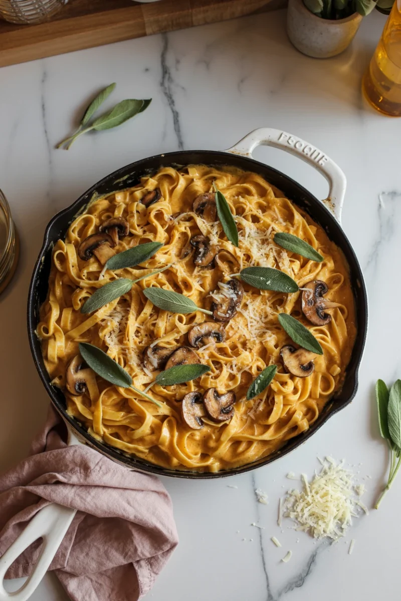 Creamy Pumpkin Pasta with Mushrooms