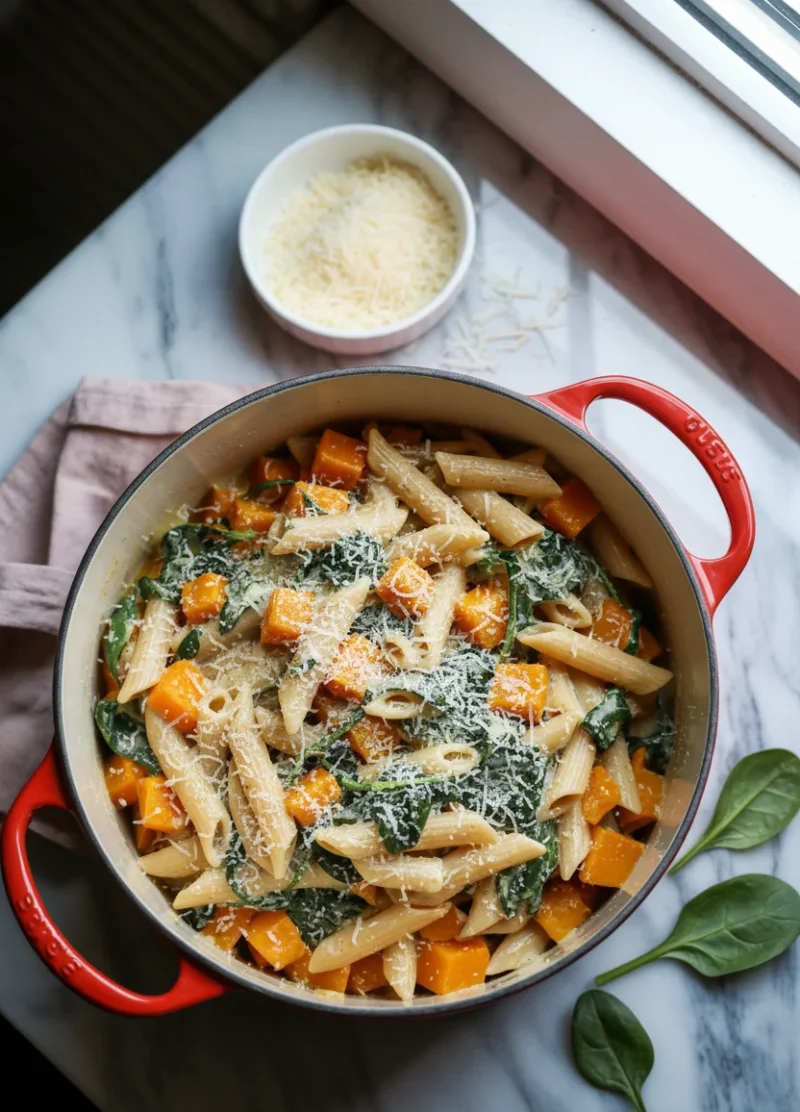 Butternut Squash Pasta with Spinach