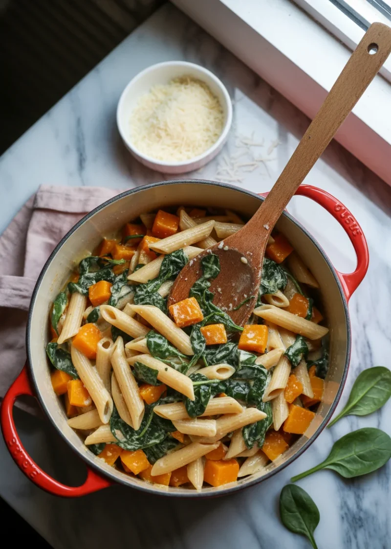 Butternut Squash Pasta with Spinach