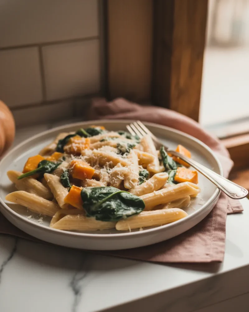 Butternut Squash Pasta with Spinach