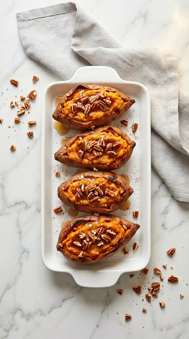 Twice Baked Sweet Potatoes with Pecans
