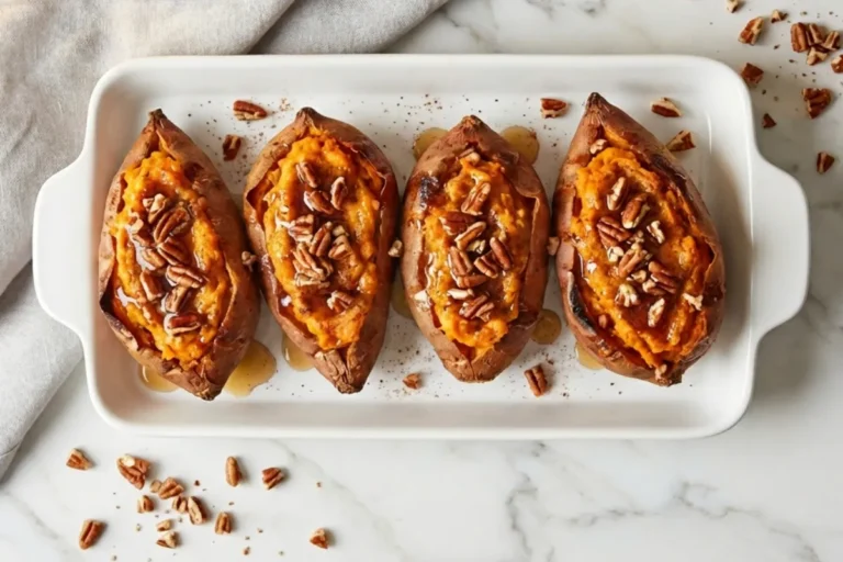 Twice Baked Sweet Potatoes with Pecans