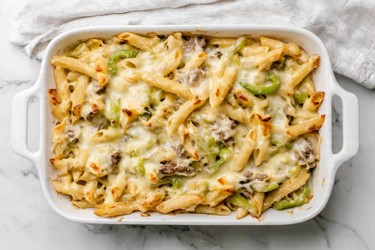 Philly Cheesesteak Pasta Casserole