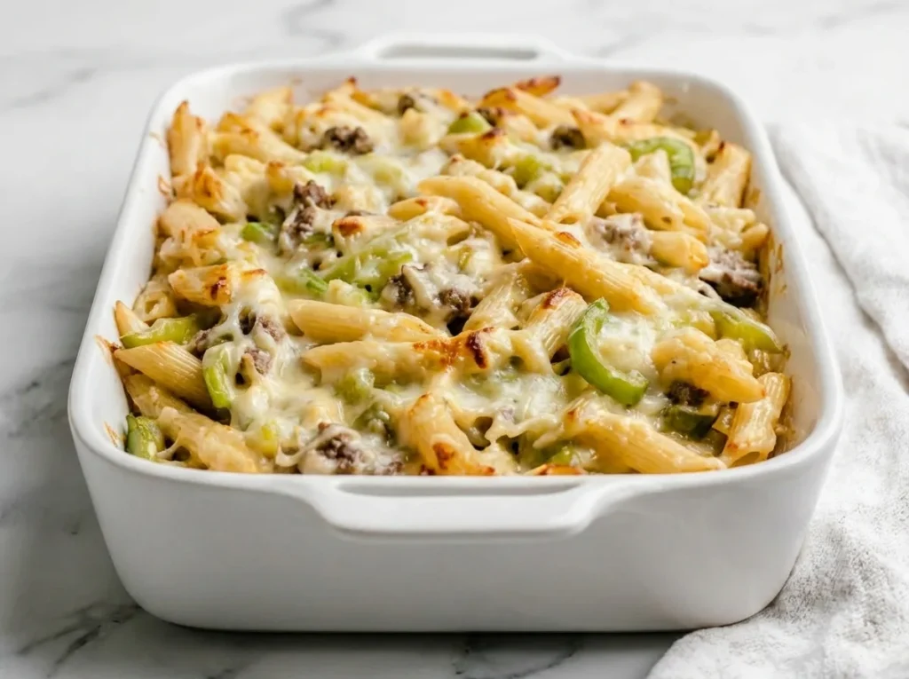 Philly Cheesesteak Pasta Casserole