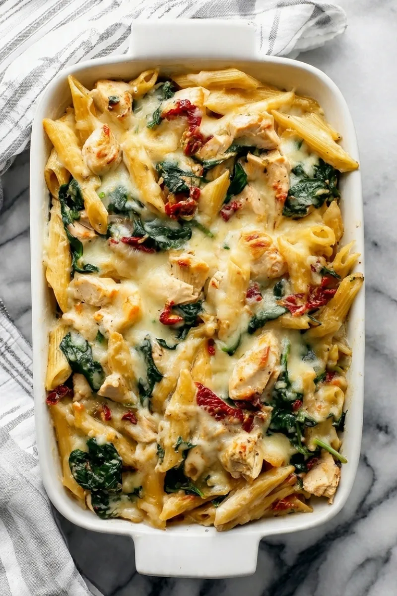 Tuscan Chicken Pasta Casserole