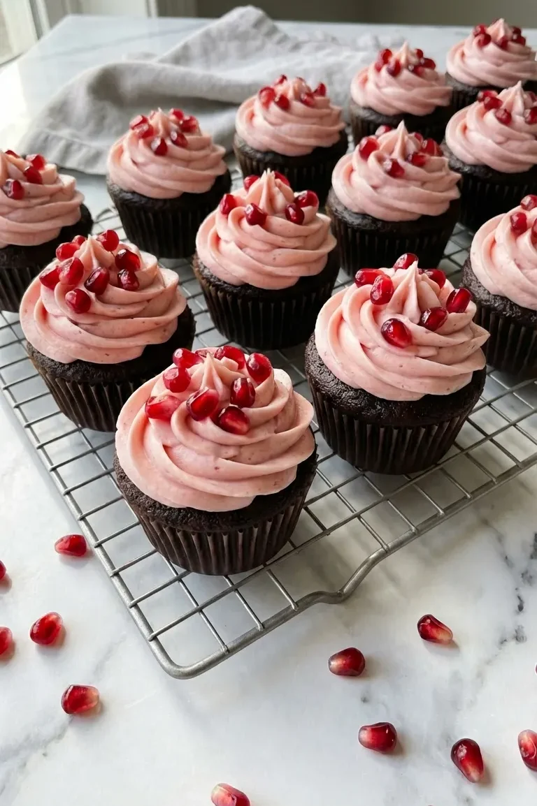 Chocolate Pomegranate Cupcakes
