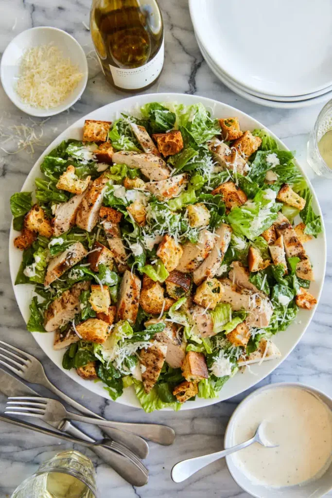 Chicken caesar salad with homemade croutons