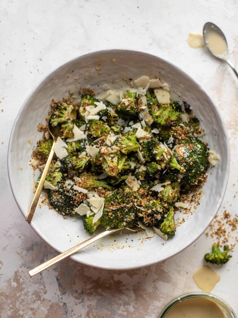 Roasted broccoli caesar salad