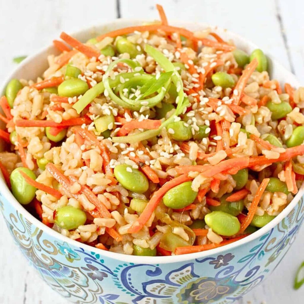 Brown rice edamame salad square