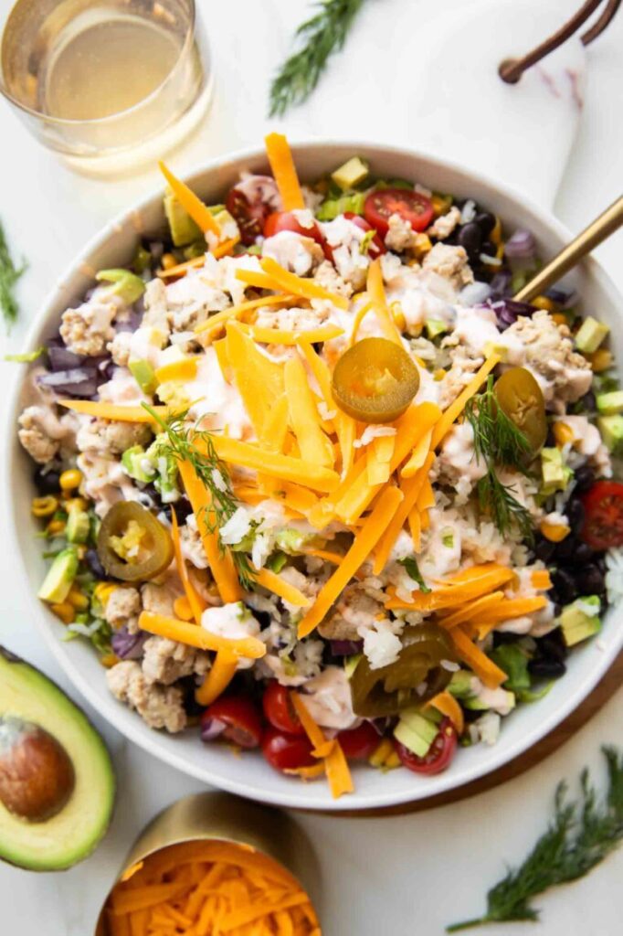 Buffalo Ranch Turkey Crispy Rice Salad 1 765x1148