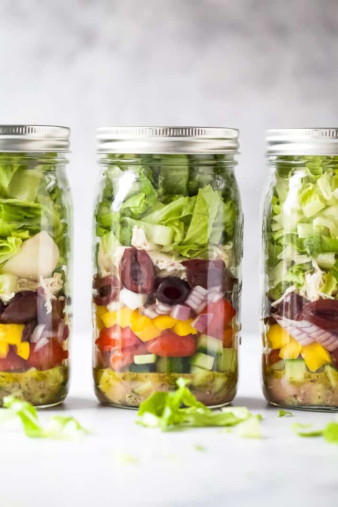 Quick Easy Greek Chicken Mason Jar Salad web