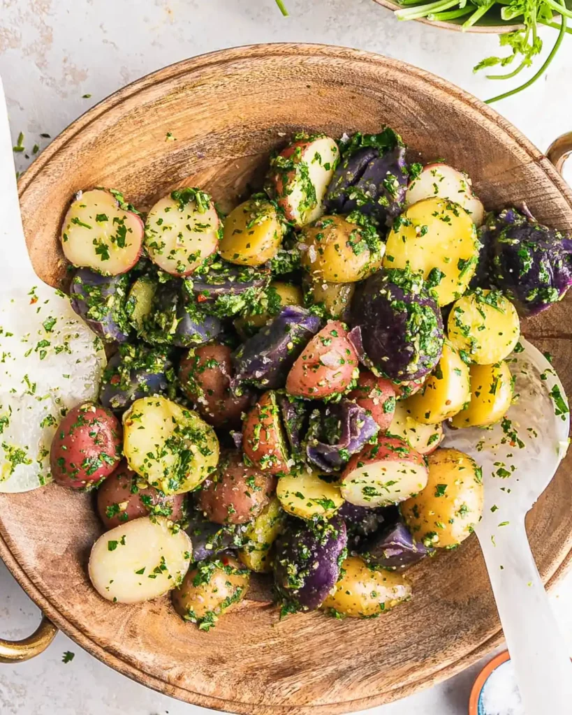 Chimichurri potato salad overhead