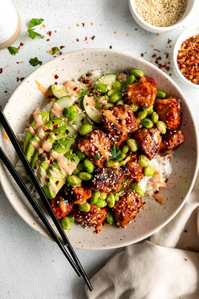 Honey sriracha salmon bowls