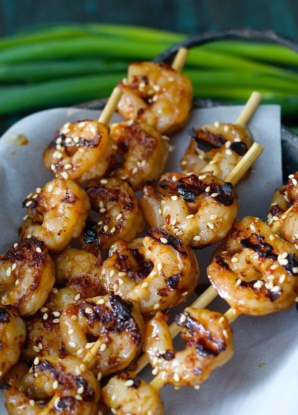 Sesame shrimp skewers